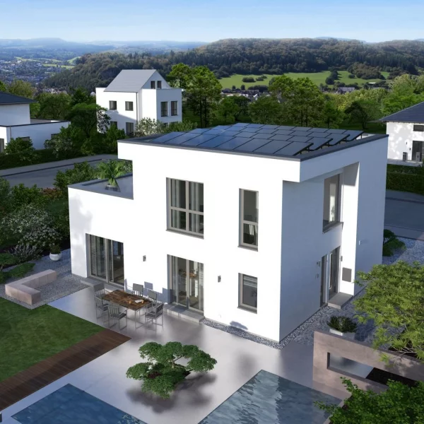 REPRÄSENTATIVE FLACHDACHVILLA IN EXTRAVAGANTEN DESIGN IN LOSTAU