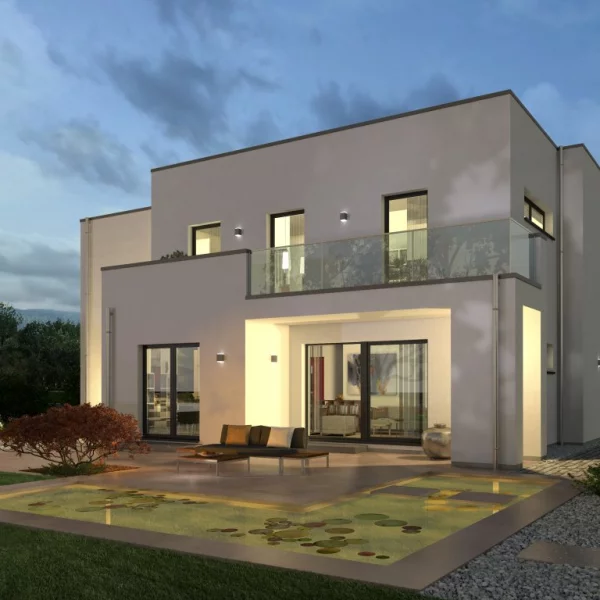 Haus mit Flachdach im Bauhausstil und bereits mit Balkon im Preis ! Preis ist mit Grundstück berechnet !
